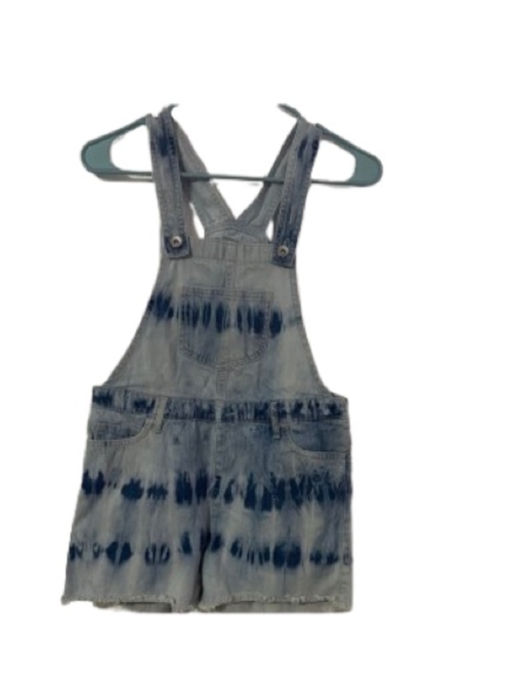 Children’s Place Girls Denim Blue TieDye Shortalls - Frayed Hem Size 12